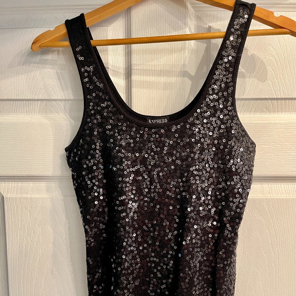 EXPRESS Sequin Tank Top - Medium Black